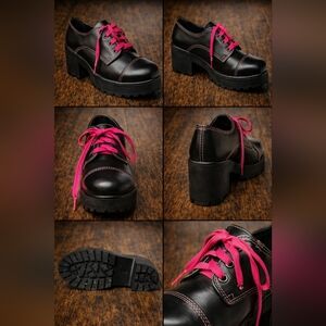 Black Platform Oxfords with Pink Laces from Dolls Kill - Women's Sz 8.5